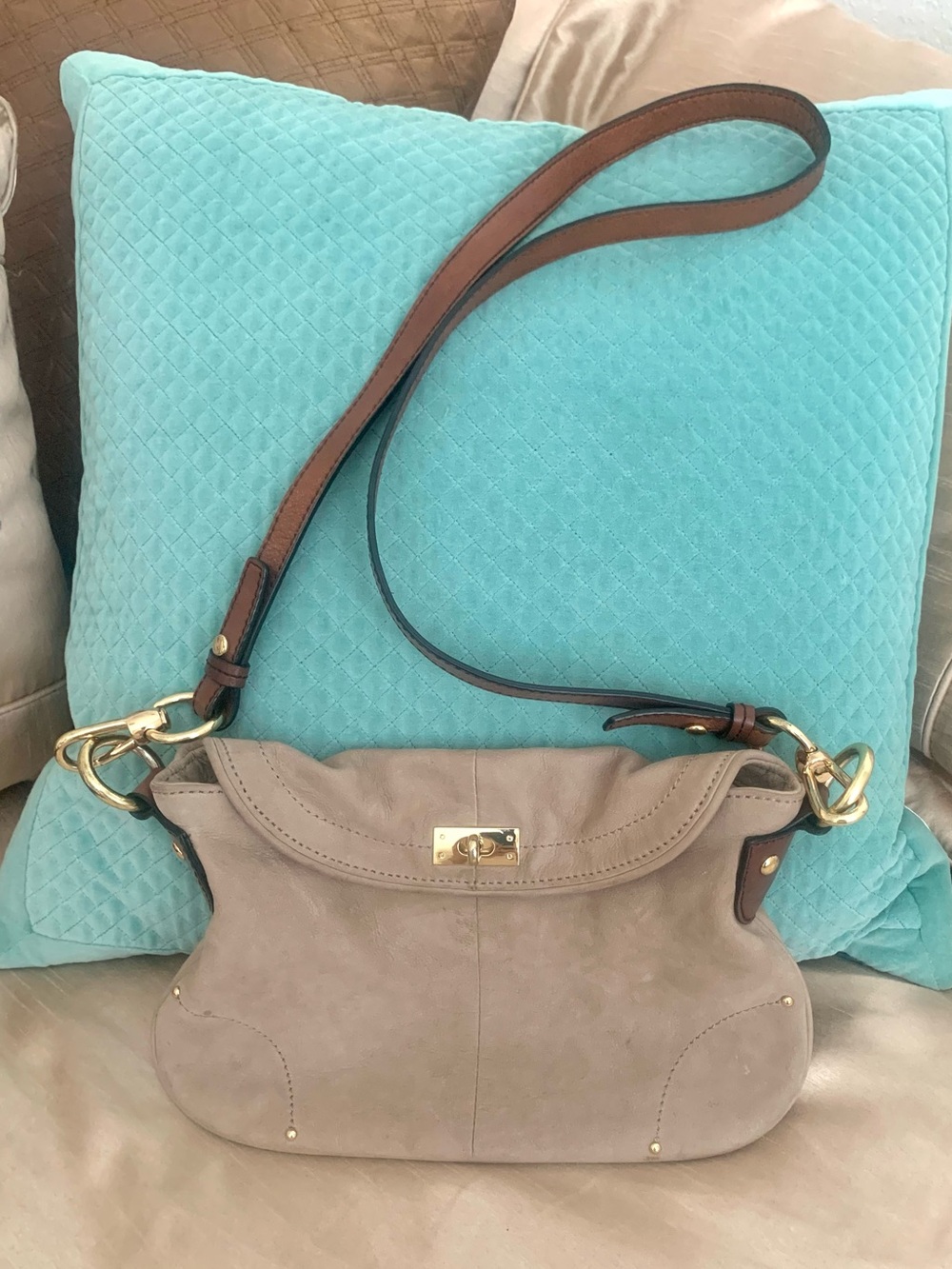 JCrew Suede Leather Gold Crossbody Shoulder Bag - Picture 4 of 11